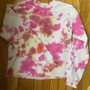 Pink and white tie dye crew neck sweater